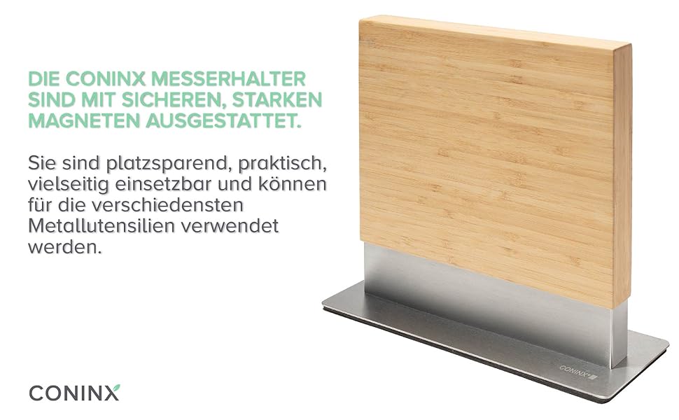 Магнітний тримач для ножів Coninx | Двостороння підставка для ножів з дерева волоського горіха | Кухонні ножі | Тримач без ножів