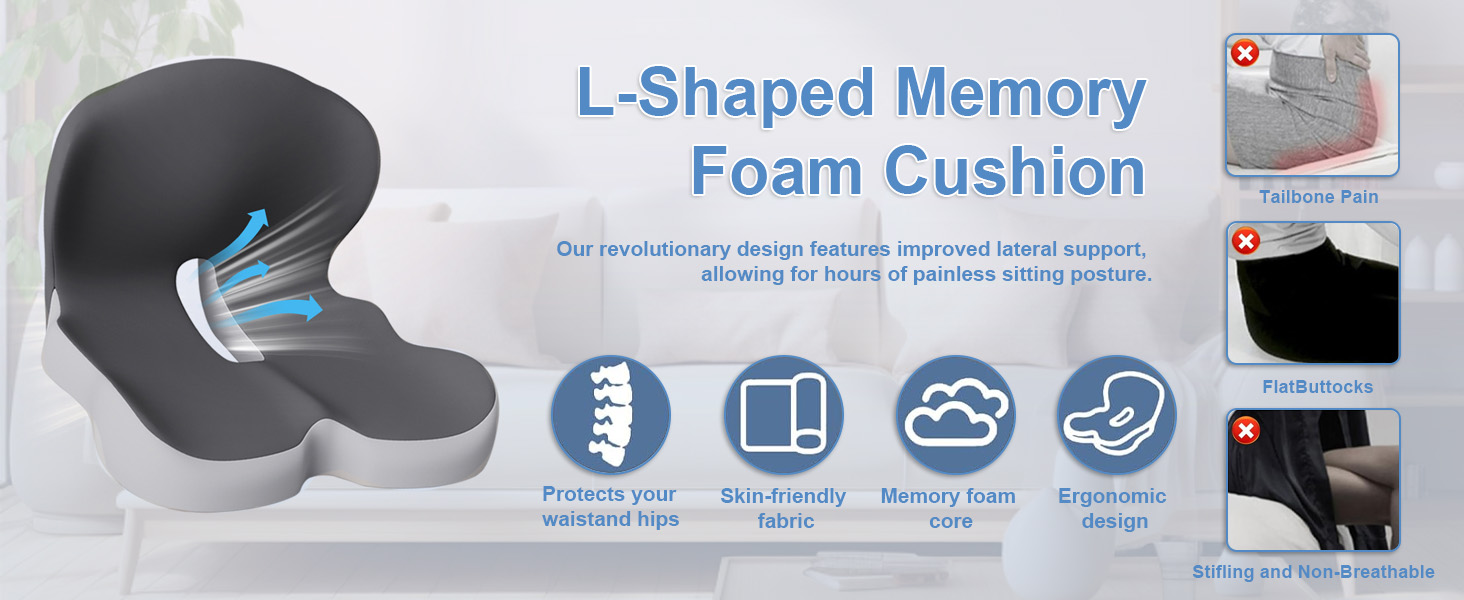 Подушка ортопедична Yolispa з підтримкою спини для авто та офісного крісла, Memory Foam, сіра (темно-сірий + світло-сірий)