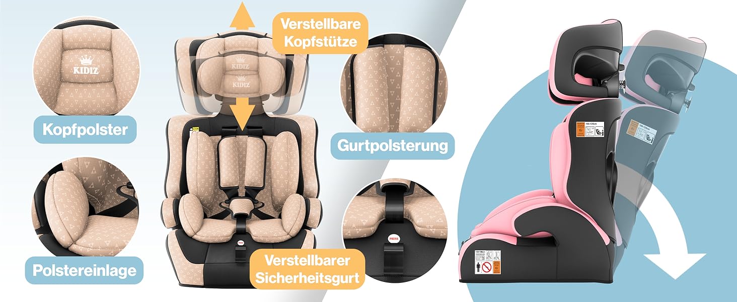 Дитяче автокрісло KIDIZ® Triangle Premium - 9-36 кг, 1-12 років, Група 1/2/3, чорний | Автокрісло, автокрісло-крісло