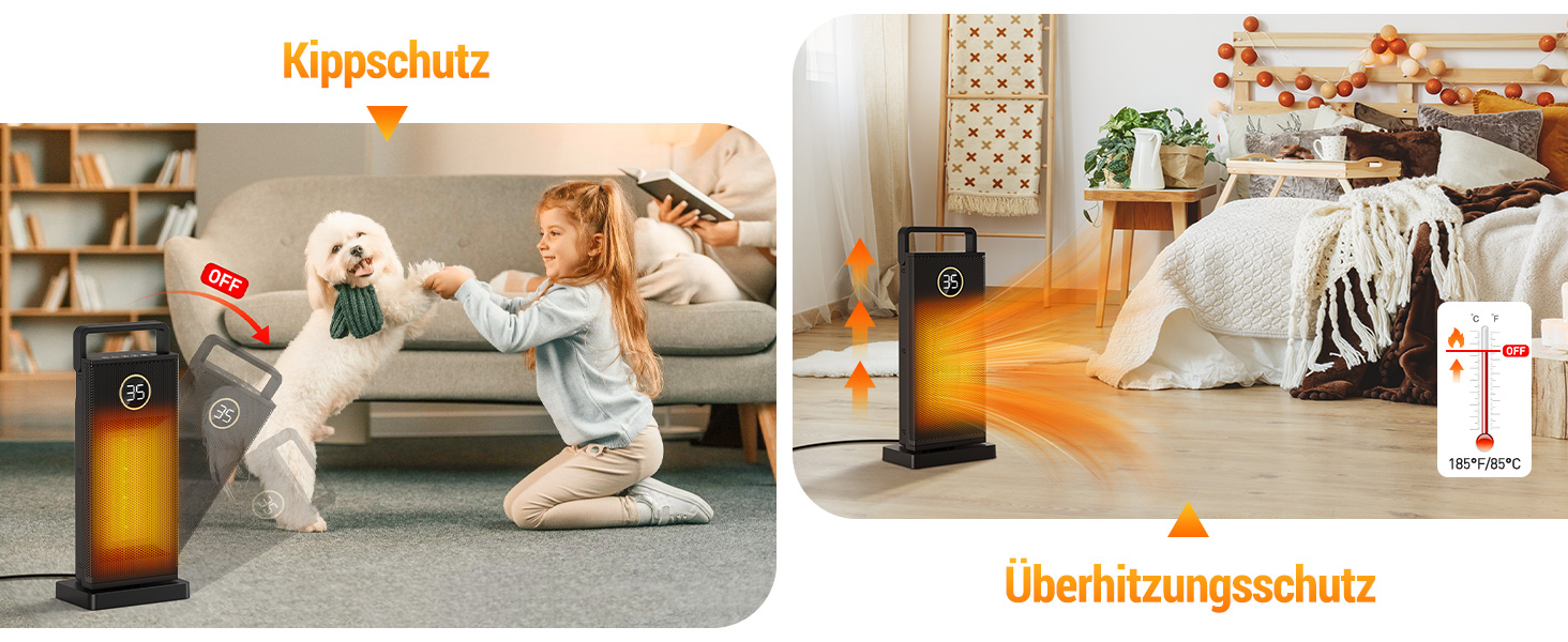 Електричний обігрівач з керамічним нагрівачем, 3 режими, 2000W, осциляція 70°, захист від перекидання, тихий обігрівач для дому та офісу