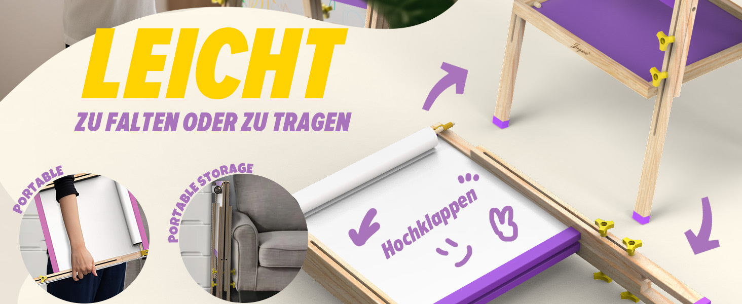 Мольберт Joyooss для дітей, регульований, дерев'яний, двосторонній, сухий маркер, з аксесуарами для малювання, подарунок для малюків 4-8 років (РОЖЕВИЙ)