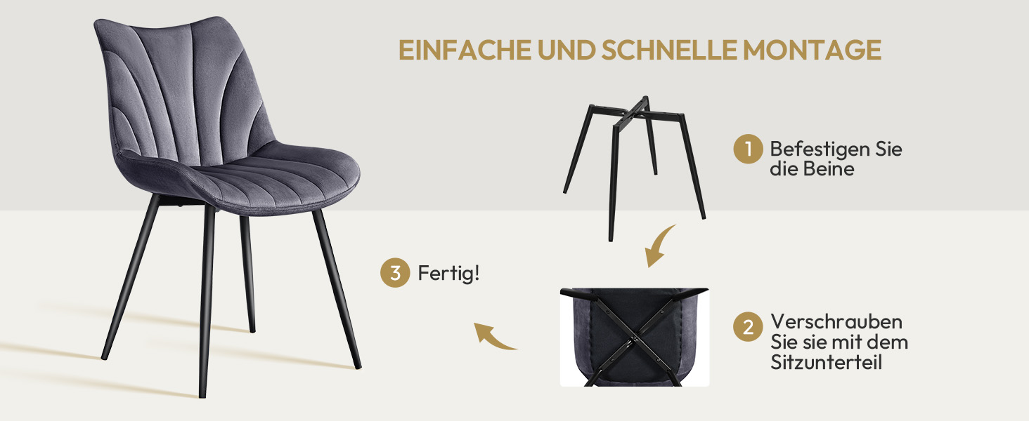 Набір обідніх стільців Yaheetech, 4 шт., з м'яким сидінням з велюру та металевими ніжками, до 150 кг, сірий