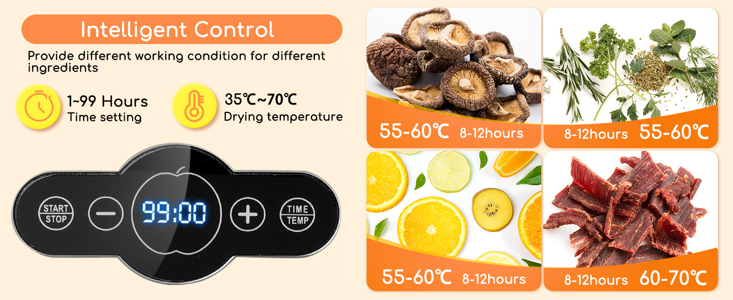 Дегідратор, дегідратор з регулятором температури, 240 Вт, 35-70 C, таймер на 99 годин, 5 лотків, дегідратор з нержавіючої сталі для м'яса, фруктів, овочів, дегідратор - без бісфенолу А