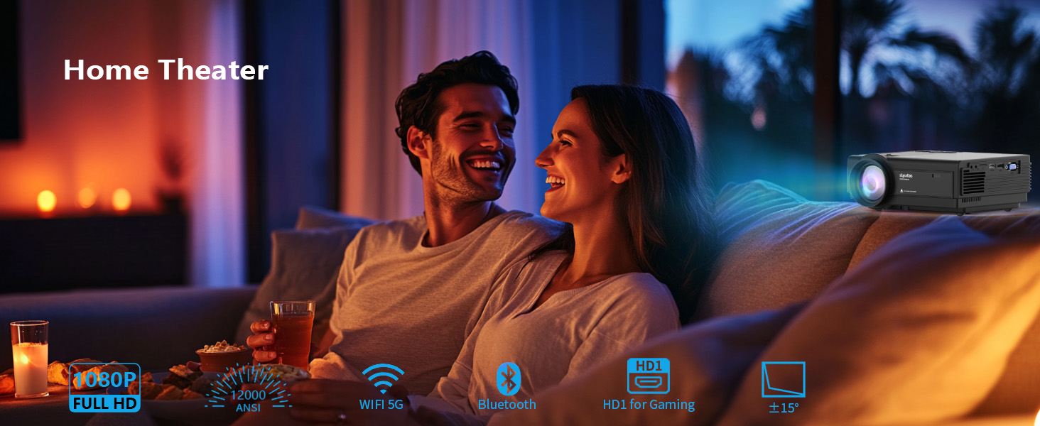Staratlas Міні проєктор Full HD 1080P з Wi-Fi та Bluetooth, портативний для iPhone, 5G, Short Throw для домашнього кінотеатру, HDMI, USB, VGA, з динаміком