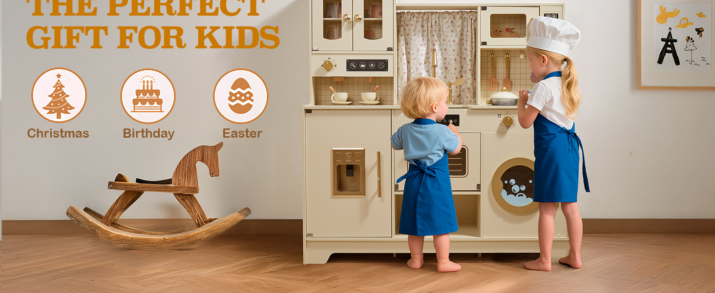 Дитяча кухня для приготування їжі з дерева, іграшковий набір, 26 аксесуарів, посуд, продукти, подарунок для дітей 3+ років, велика кухня