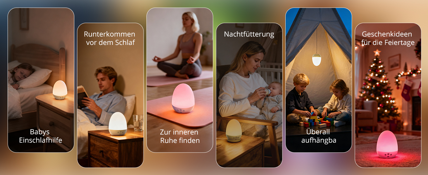 Нічник дитячий JolyWell з генератором білого шуму, RGB підсвічування, 3 режими температури, димер, 18 звуків, таймер, USB-C зарядка