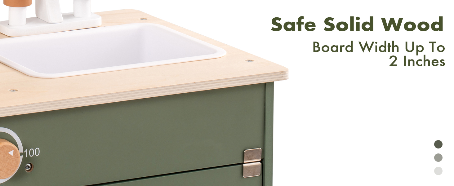 Дерев'яна дитяча кухня ROBOTIME Retro з аксесуарами, мікрохвильовка, диспенсер для льоду, шафка з ротангу, зелений колір, для дітей 3-8 років