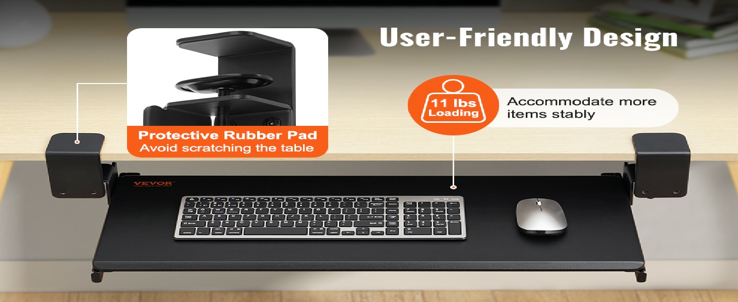 Висувна платформа для клавіатури VEVOR під стіл, 680 x 280 мм, з міцною C-клемою, для дому та офісу