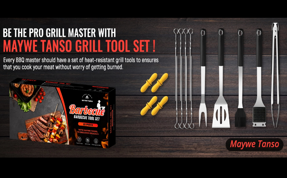 Набір гриль-посуду Profi з нержавіючої сталі: аксесуари для гриля, інструменти для приготування їжі на грилі та барбекю. Чудовий подарунок для чоловіків та жінок. Чорний колір.