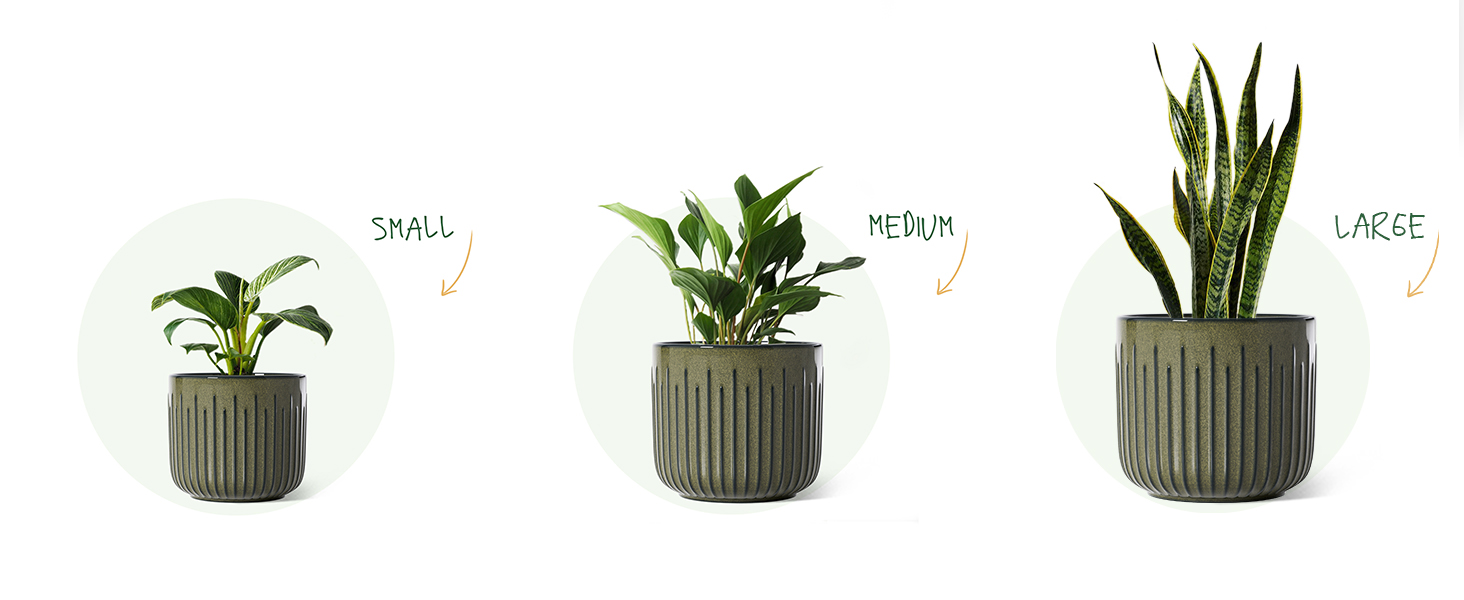 Набір горщиків для квітів LE TAUCI 3 шт. з кераміки, 21+17+14 см, з дренажними отворами, реактивна глазур, темно-оливковий колір