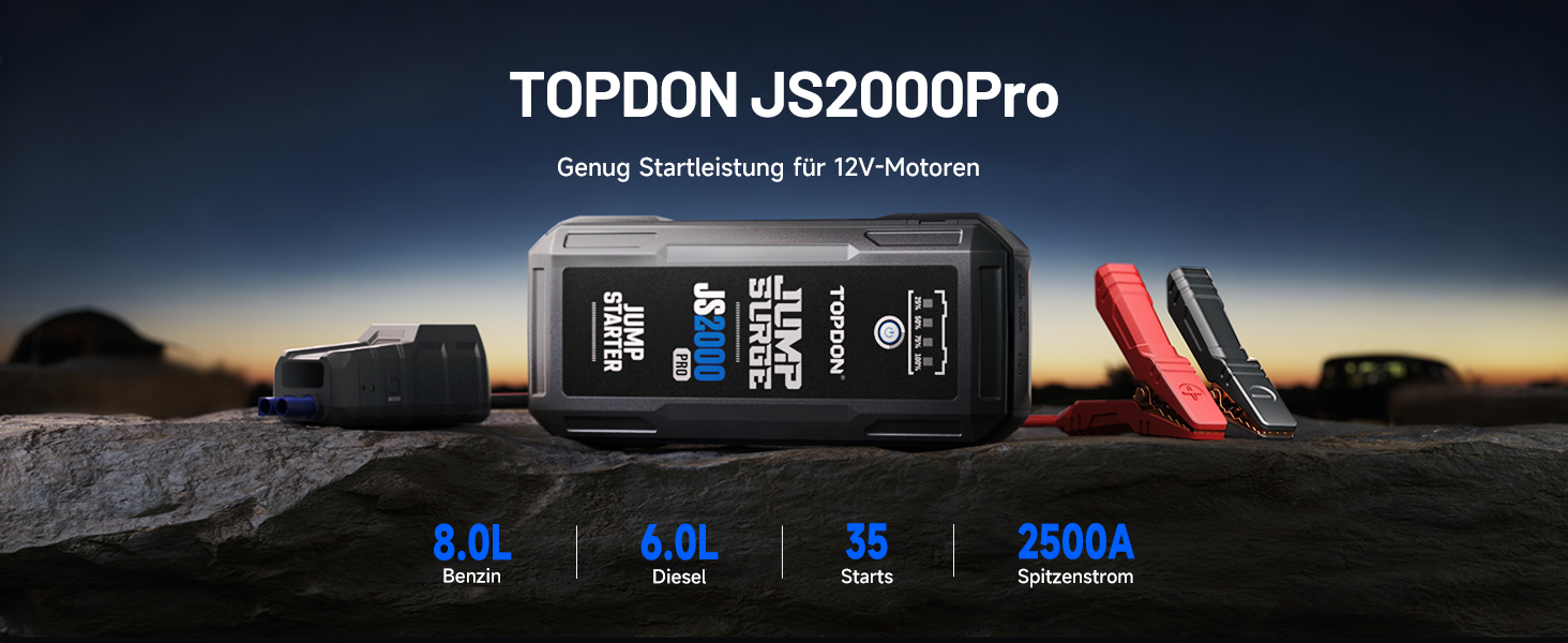Powerbank TOPDON JS3000 для авто: пускова станція, 24000mAh, 12V, для бензинових та дизельних двигунів (до 9.0L/7.0L)