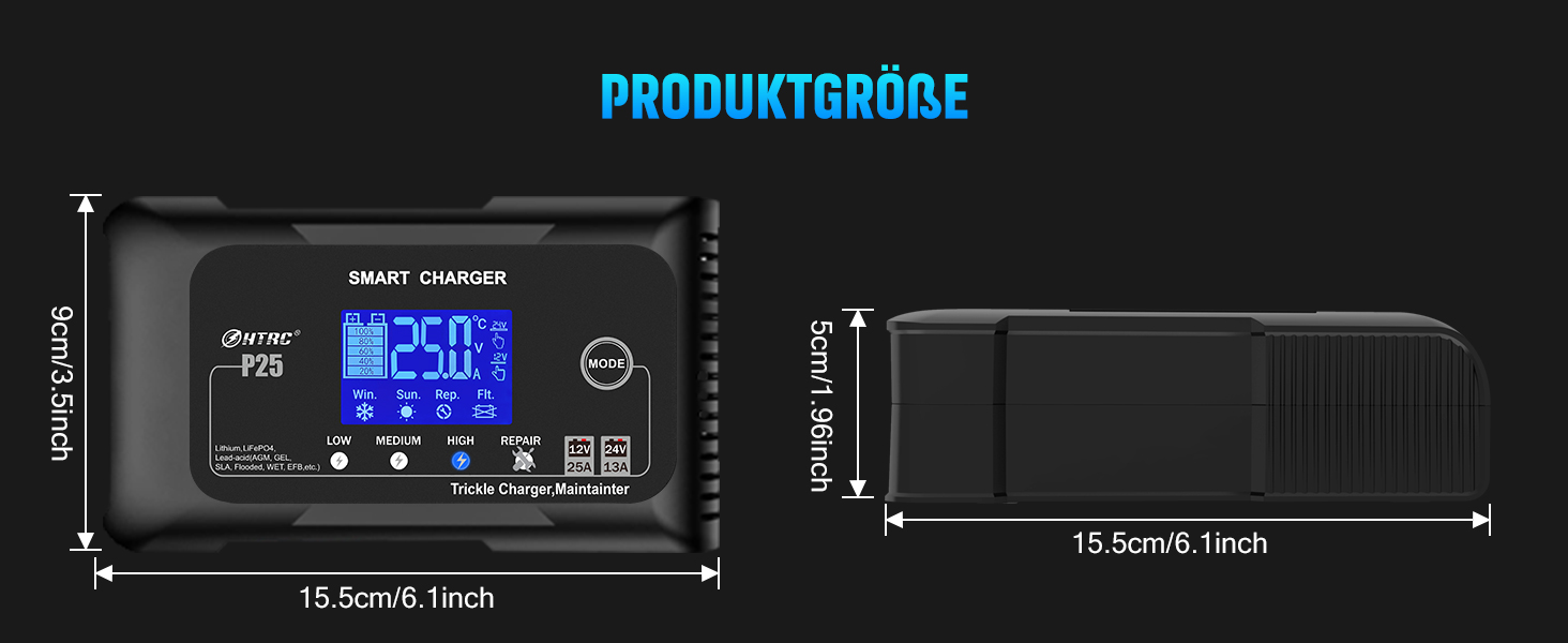 Зарядний пристрій HTRC 25A 12 В/24 В, струмковий зарядний пристрій і десульфатор для автомобілів, мотоциклів, човнів, літієвих, свинцево-кислотних