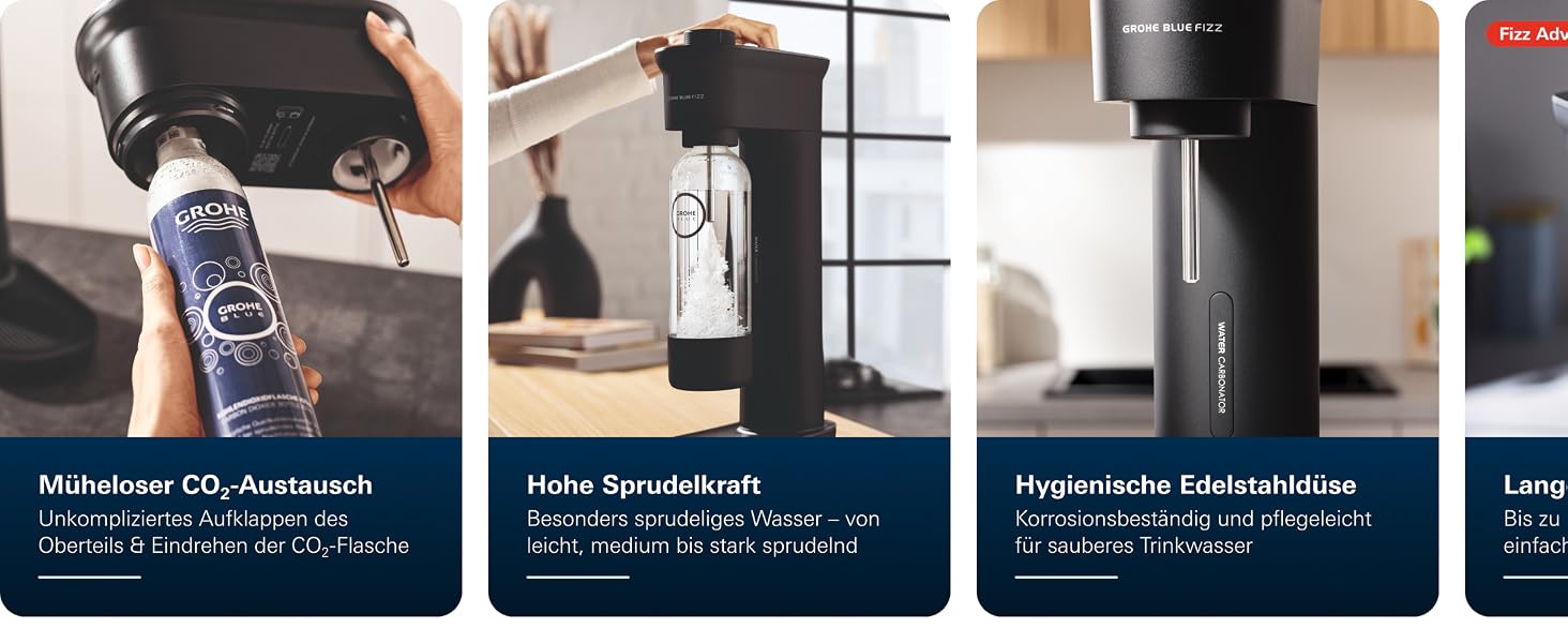 Сифон для газування води GROHE Blue Fizz Starter Set, 3 рівні газування, пляшка 0.85л, чорний (31943K00)