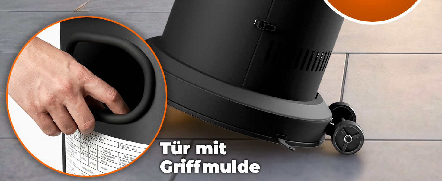 Газовий обігрівач TRESKO® 11 кВт на колесах | Обігрівач для тераси, балкона та саду | Газовий нагрівач-гриб з шлангом та регулятором (сріблястий)