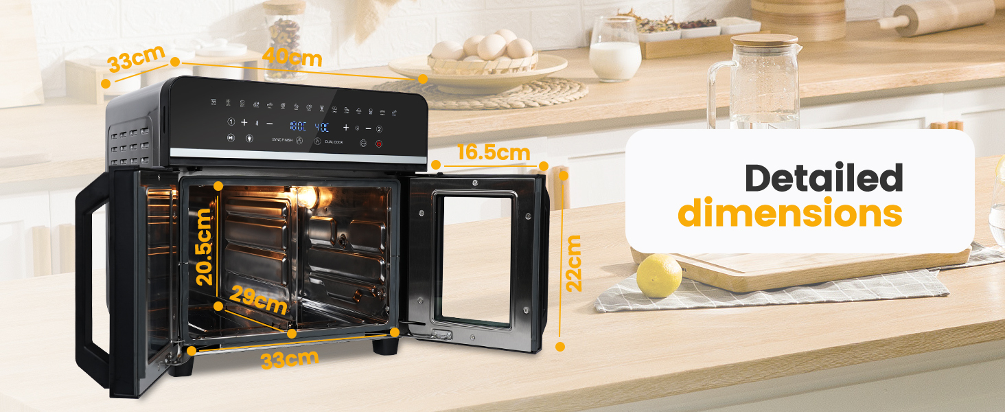 Фритюрниця-мініпіч Air Fryer Emphsism Dual Zone XXL з LED-сенсорним екраном, 1800W, 15 програм, з рецептами та 11 аксесуарами