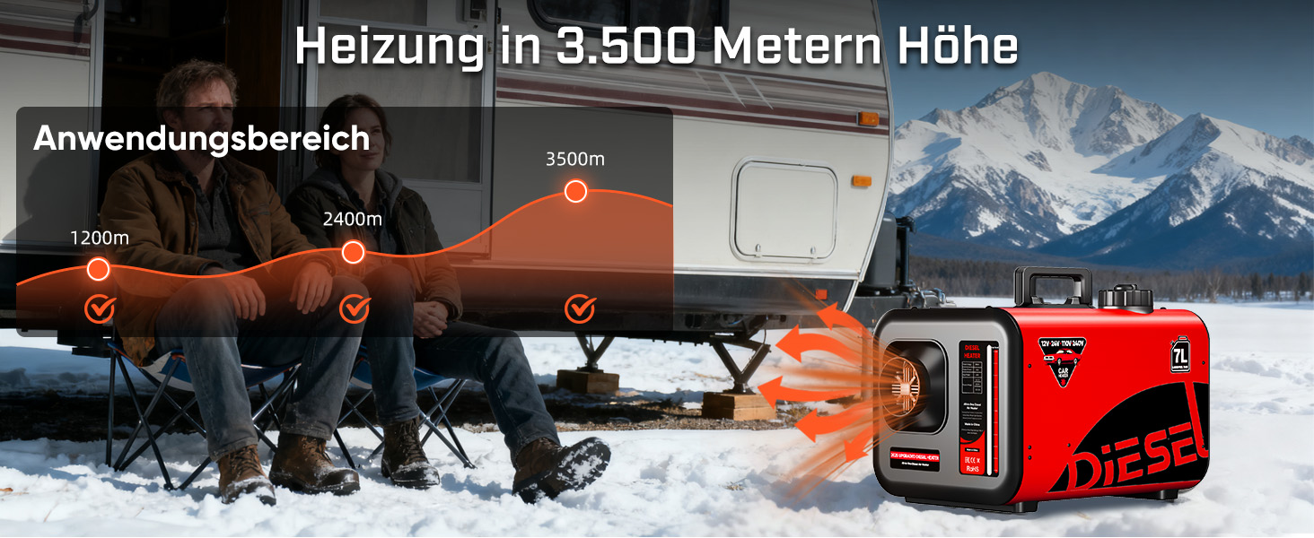 Дизельний опалювач LDHTHOPI 8 кВт, 12/24V з таймером, LCD-дисплеєм та пультом керування, швидким нагрівом 4.5л, для гаража, кемпінгу, автодому (червоний, 7л)