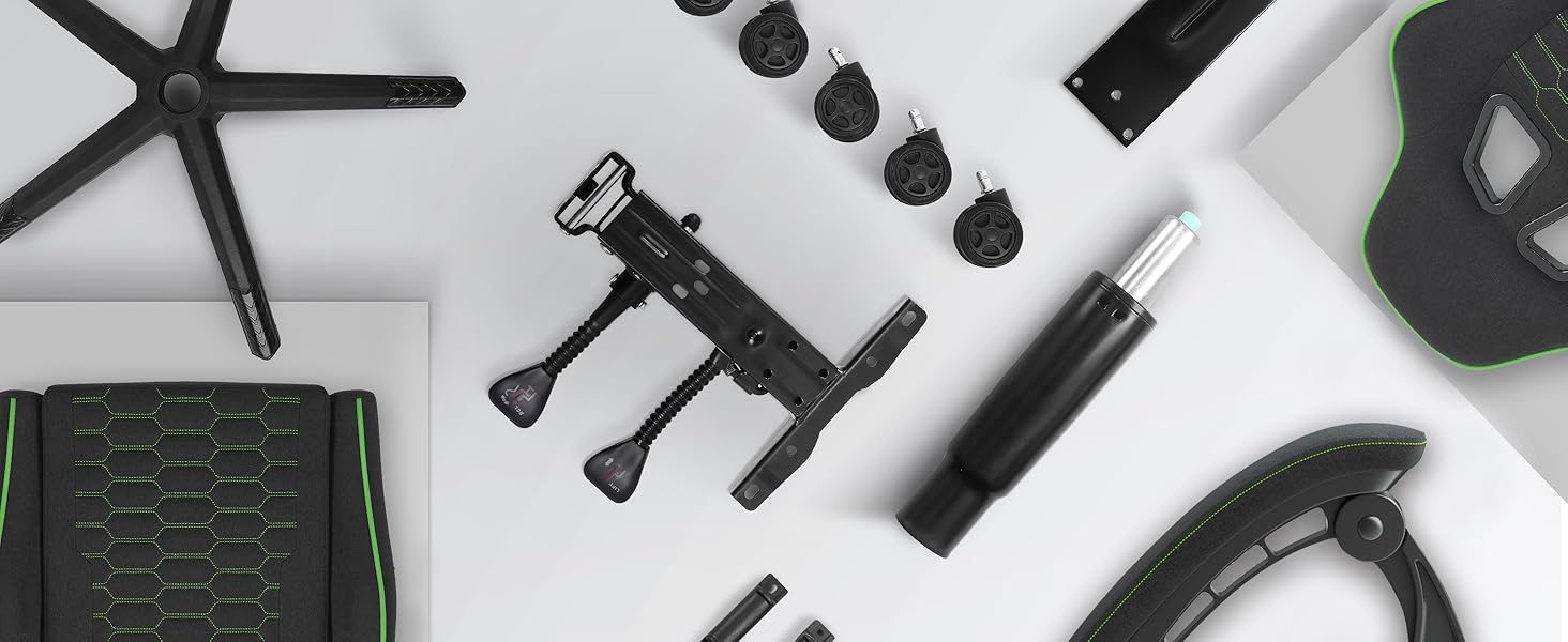 Ігровий крісло Dowinx з підголовником та підставкою для ніг, тканинне, з масажем, чорно-зелене