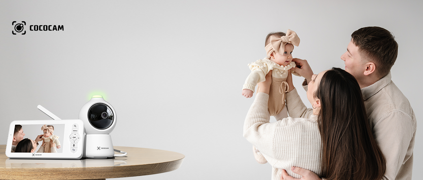 Відеоняня COCOCAM 2K 4MP з камерою та монітором 5 дюймів, Wi-Fi 2.4/5GHz, ШІ-розпізнавання, датчик перекриття обличчя та сну на животі, автотрекінг, ІК нічний зір
