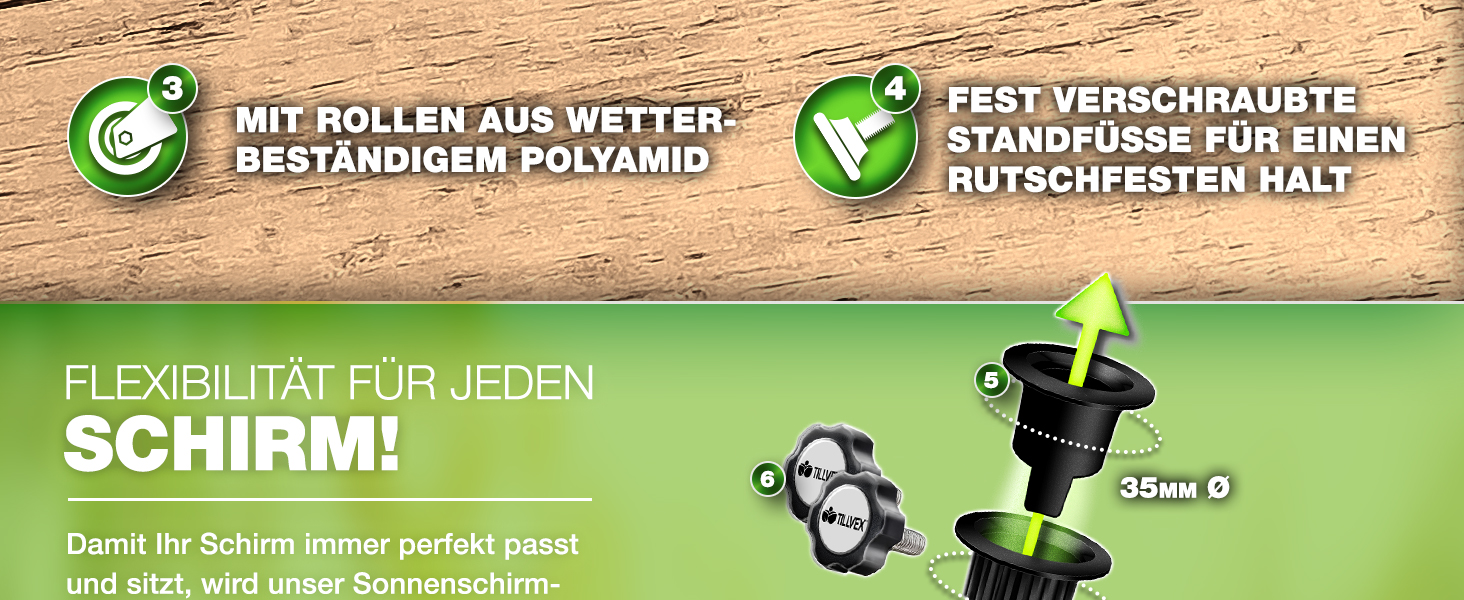 Підставка для парасольки Tillvex® Granit з роликами та ручкою для транспортування, 27 кг, кутова | Підставка для парасольки з нержавіючою сталею | Підставка для парасольки на балкон, сумісна з держателями 16-48 мм та парасольками діаметром 250 см, кутова, сіра