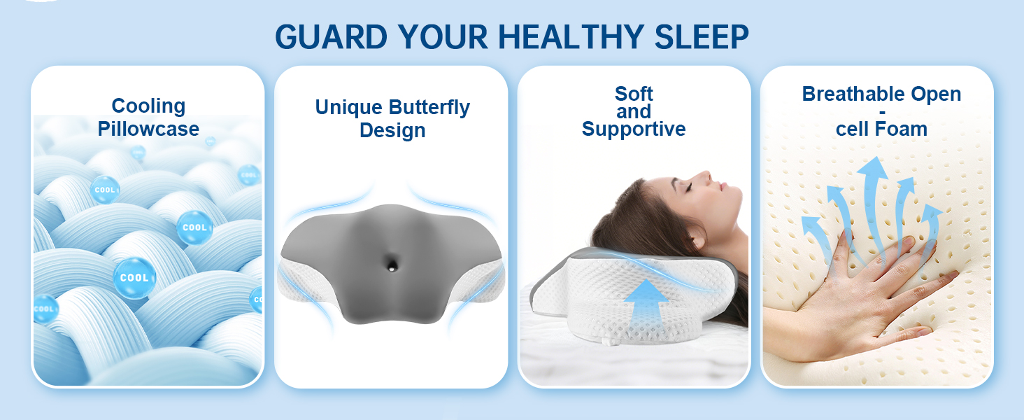 Подушка для шиї з піни Memory Foam, ергономічна для сну на боці, спині, животі, зі знімним чохлом