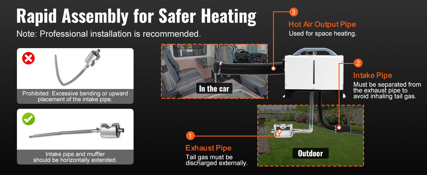 Електрична дизельна піч опалення VEVOR 12V 5-8kW з LCD-дисплеєм, пультом та Bluetooth. Горизонтальна модель.