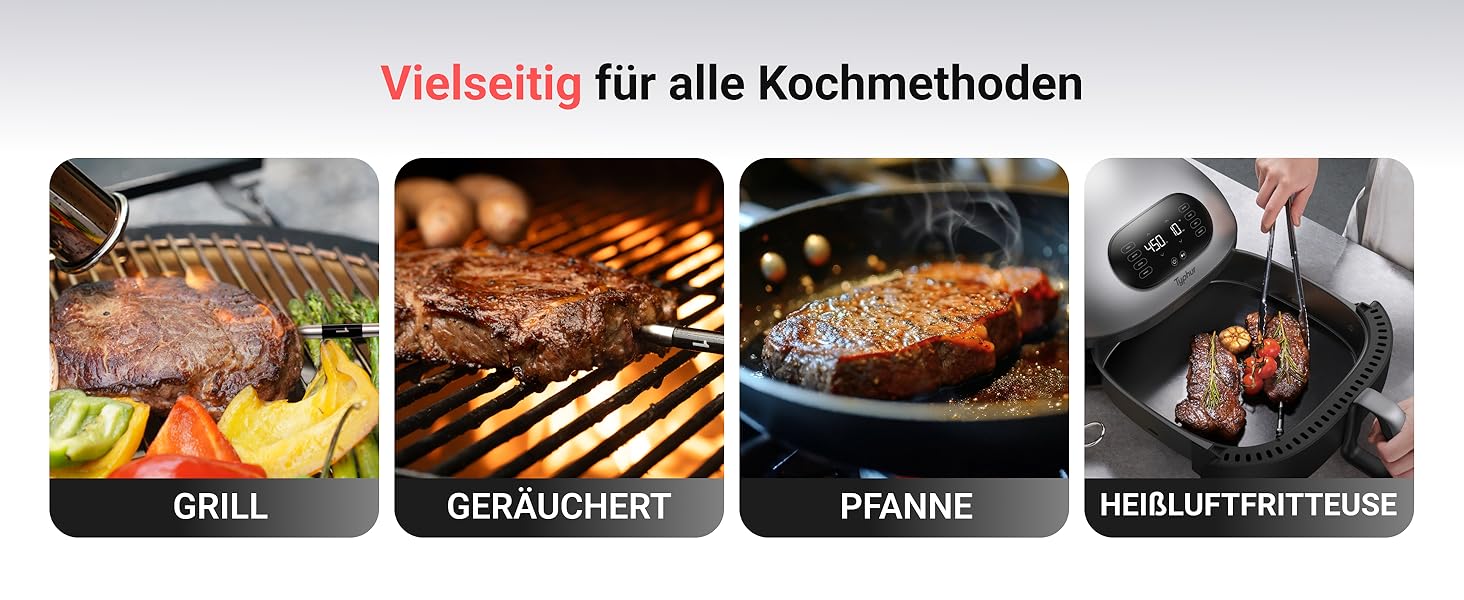 ThermoMaven P2 Розумний термометр для м'яса з Bluetooth 5.3, 6 датчиків, Wi-Fi моніторинг, водонепроникний IPX8, для гриля, духовки, кухні, фритюрниці (1 зонд)