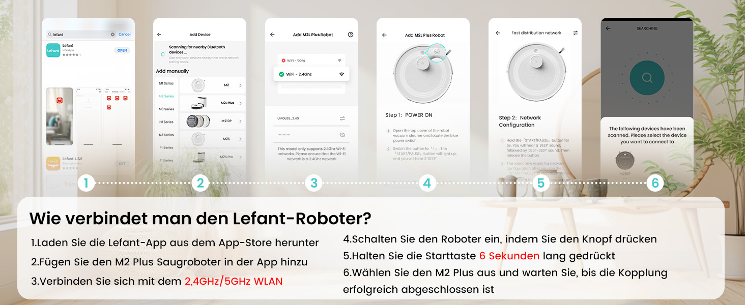 Робот-пилосос LEFANT M2Plus з функцією миття підлоги, 6000Pa, станція самостійної очистки, LiDAR-навігація, ідеальний для видалення шерсті тварин