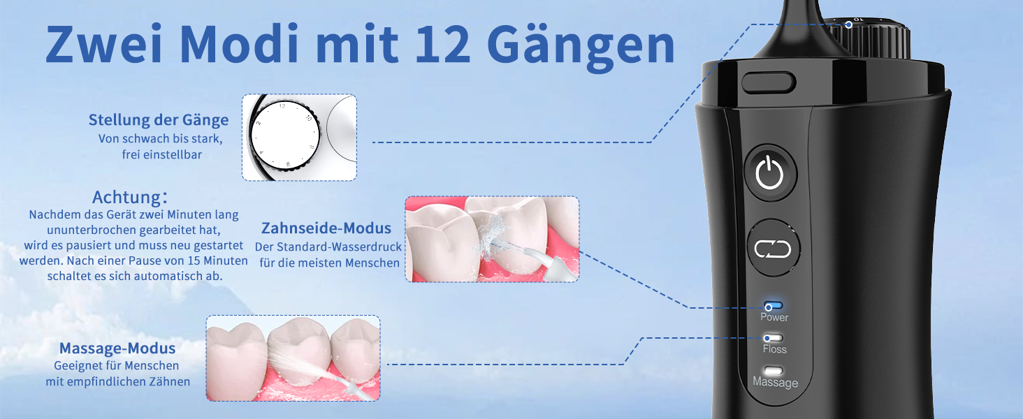 Електрична ірigator для порожнини рота VITCOCO бездротовий, 350 мл, 12 режимів, 5 насадок, чорний