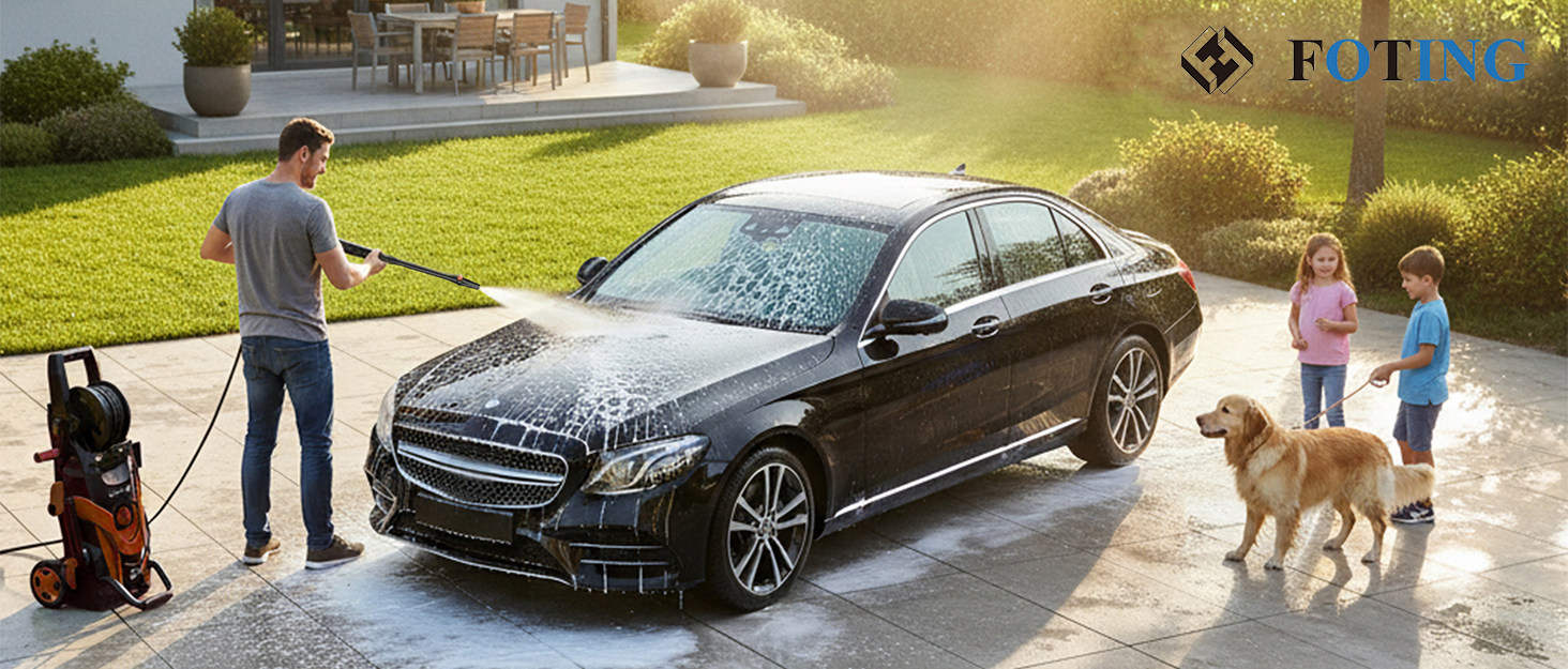 Високотискний мийник 180 бар, 6-в-1 насадка, продуктивність 420 л/год, площа очищення 50 м²/год, економний, з піночистою та барабаном для шлангу, для авто та під'їздів, червоний