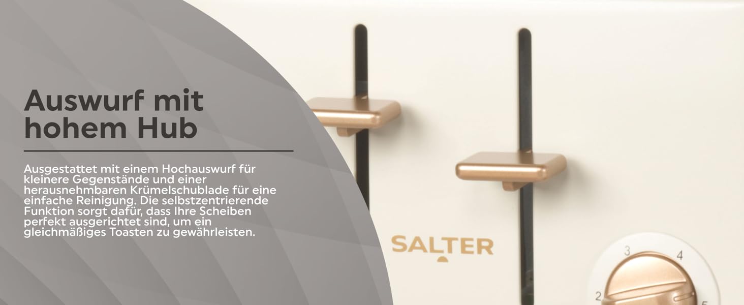 Тостер SALTER Pebble на 4 тости, чорно-сірий: розширені слоти, 6 режимів підсмажування, розморожування, підігрів, функція скасування