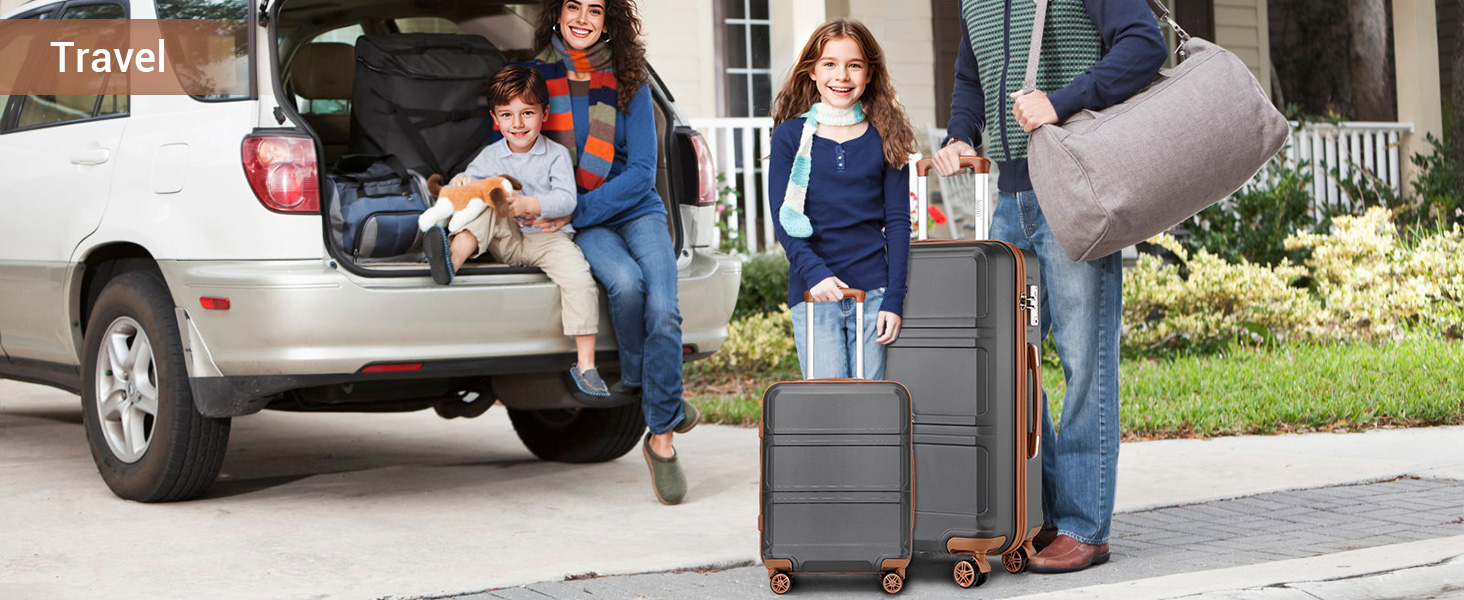 Чемодан-валіза KONO (65см, сірий/коричневий)