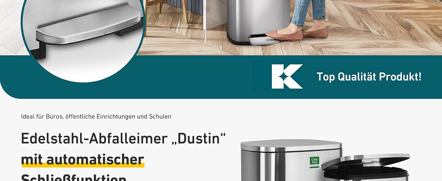 Відро для сміття Floordirekt Dustin 30 л з автоматичним закриттям та знімним внутрішнім відром для кухні