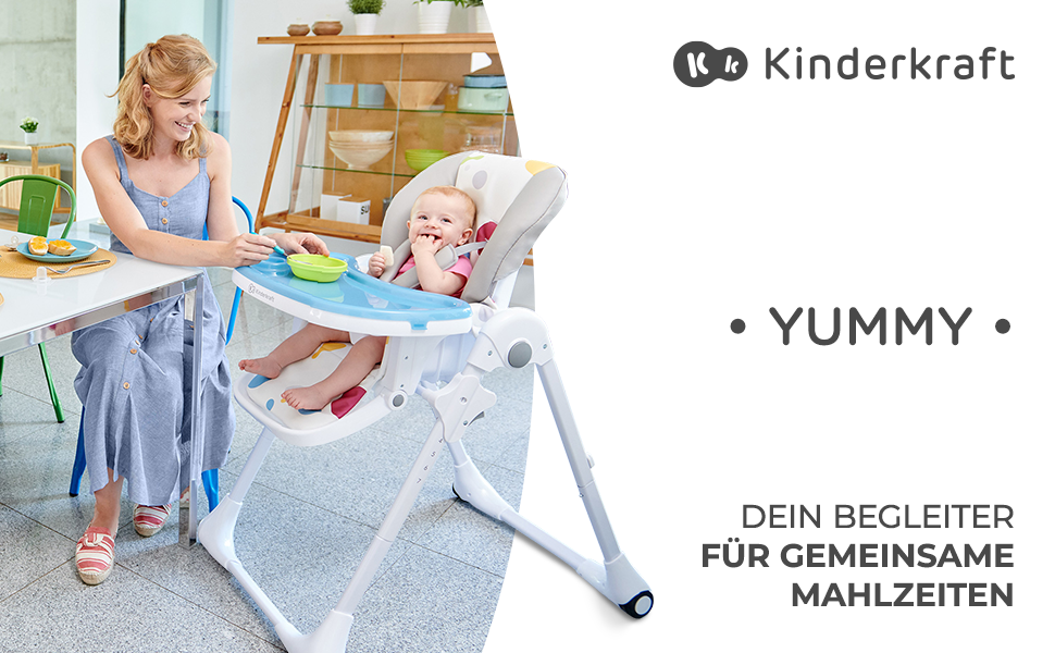Дитячий стільчик Kinderkraft Yummy – багатофункціональний, для малюків від народження, PU-матеріал, легко миється