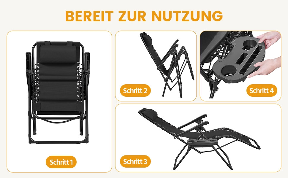 Розкішна розкладна шезлонг Yaheetech для саду, балкону та пляжу з подушкою та тримачем для напоїв (Чорний)