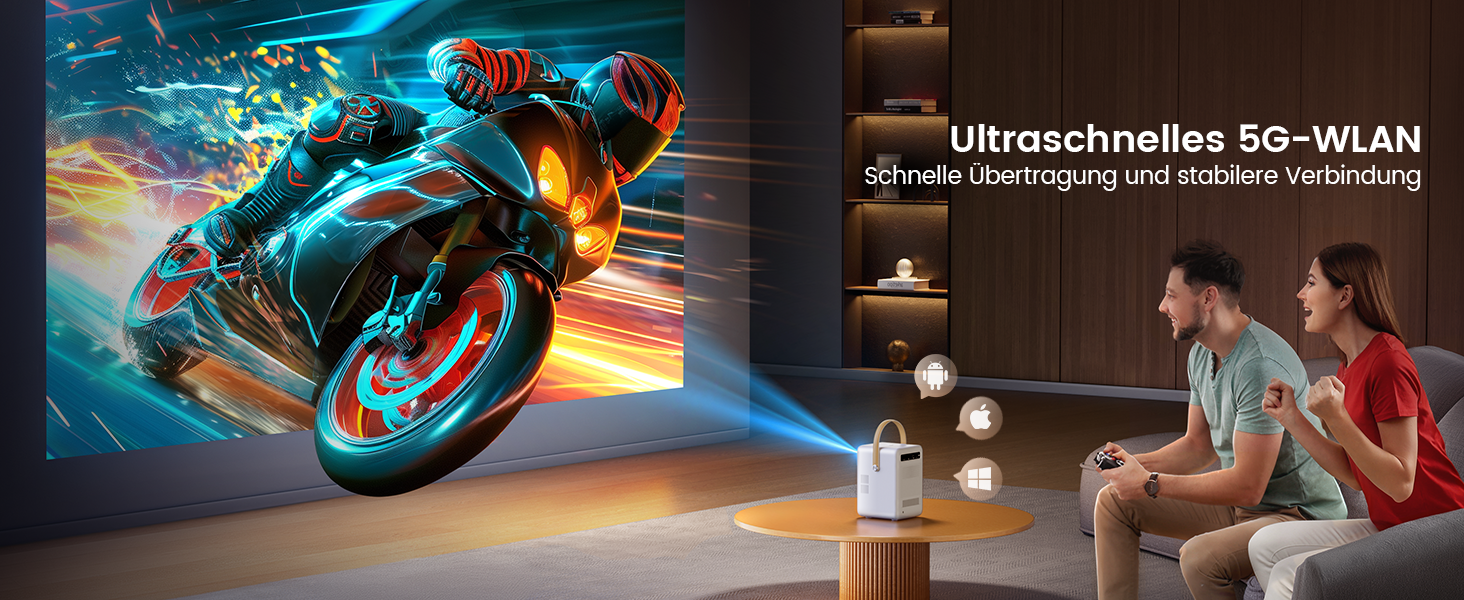 Проектор Toptro Mini Beamer: 1080P Full HD, Android TV, WiFi, Bluetooth, 300 ANSI, Зовнішній, Компактний, з Електричним Фокусом