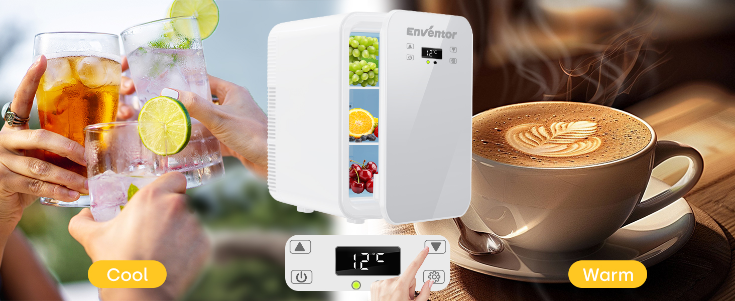 Mini холодильник Enventor 10L: тихий, з подвійним охолодженням, 12V/220V, для авто, кімнати, офісу (білий)