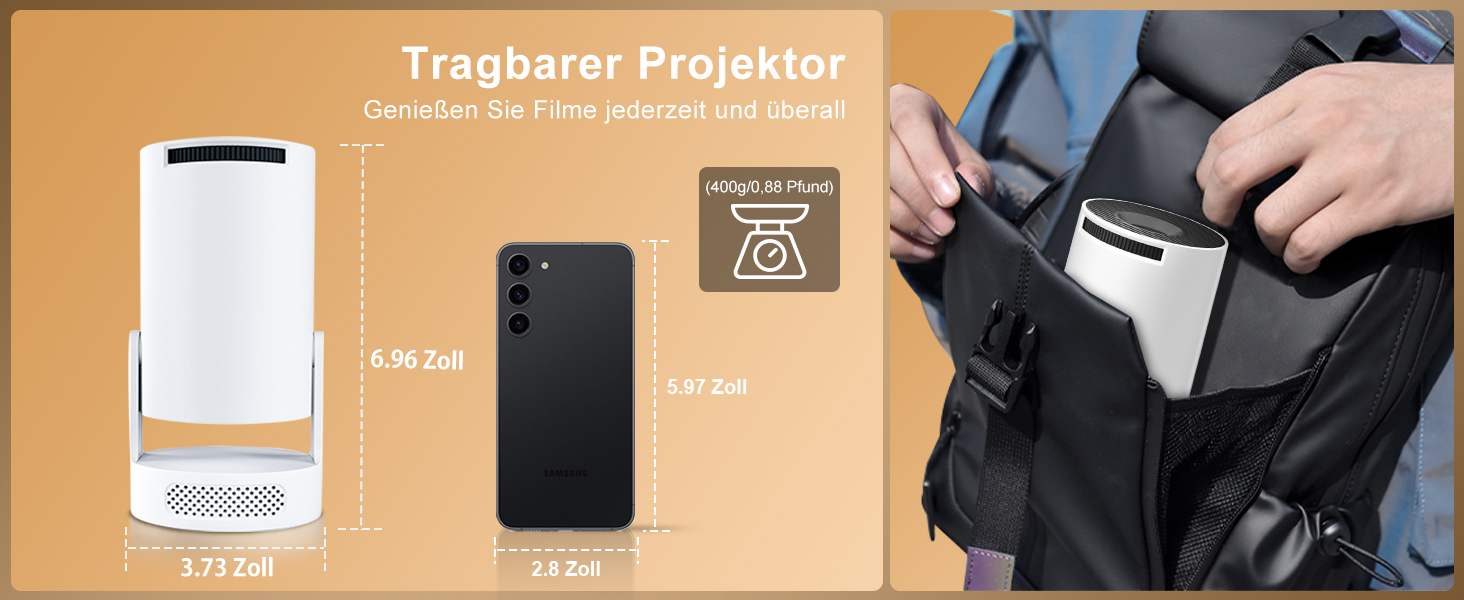 Смарт-проектор Salange Mini Beamer 2026, Android 14, 4K підтримка, WiFi 6, Bluetooth 5.4, портативний міні-проектор для дому та вулиці з автокоррекцією трапеції та поворотом на 270°, чорно-білий