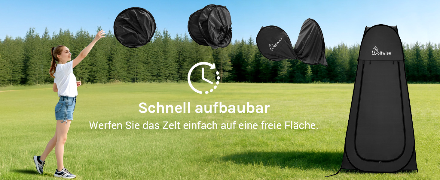 Складаний душовий та роздягальний намет WolfWise для кемпінгу та пляжу, водонепроникний з UV-захистом, 190x100 см, чорний