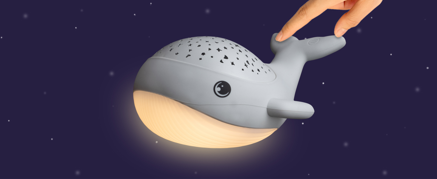 Дитячий нічник-проектор зоряного неба MegaLight Willy Whale: 2в1 нічник з теплим білим світлом та RGB проектором зірок (3 кольори)