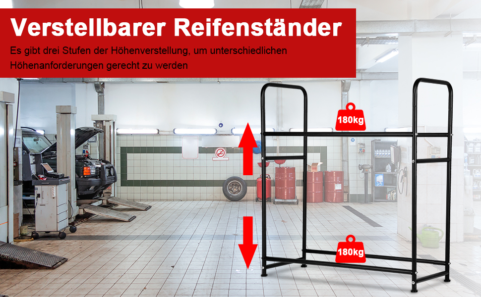Стеляж для шин на 8 шин, 2x стійка для шин 107 x 46 x 117 см, вішалка для шин з місткістю 180 кг, захисна кришка для шин, регульована висота, для підвалу, майстерні