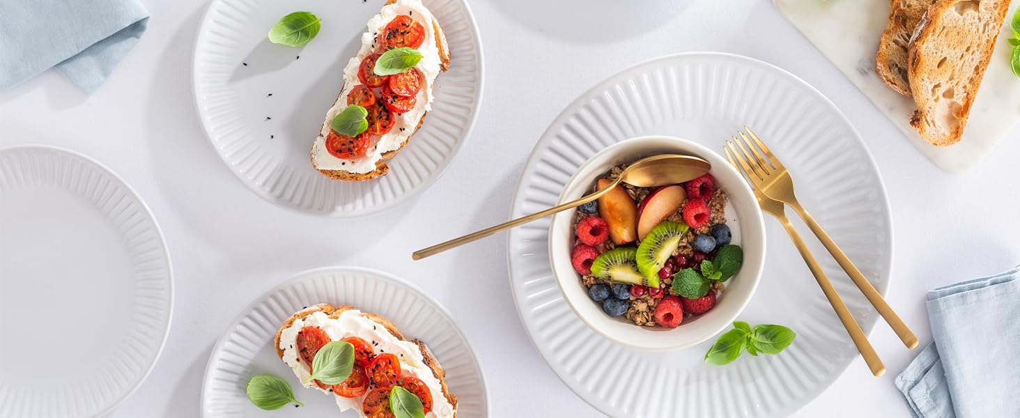 Набір посуду Steingut Hygge 24 шт. для 6 осіб (світло-сірий), Tafelservice, Pure Living, TESTSIEGER