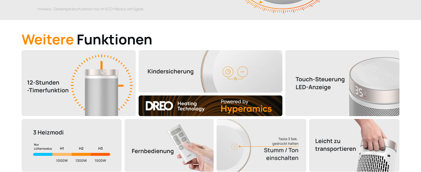 Електричний обігрівач Dreo Atom 316: тихий, 1500W, керамічний PTC, з термостатом та захистом, для спальні