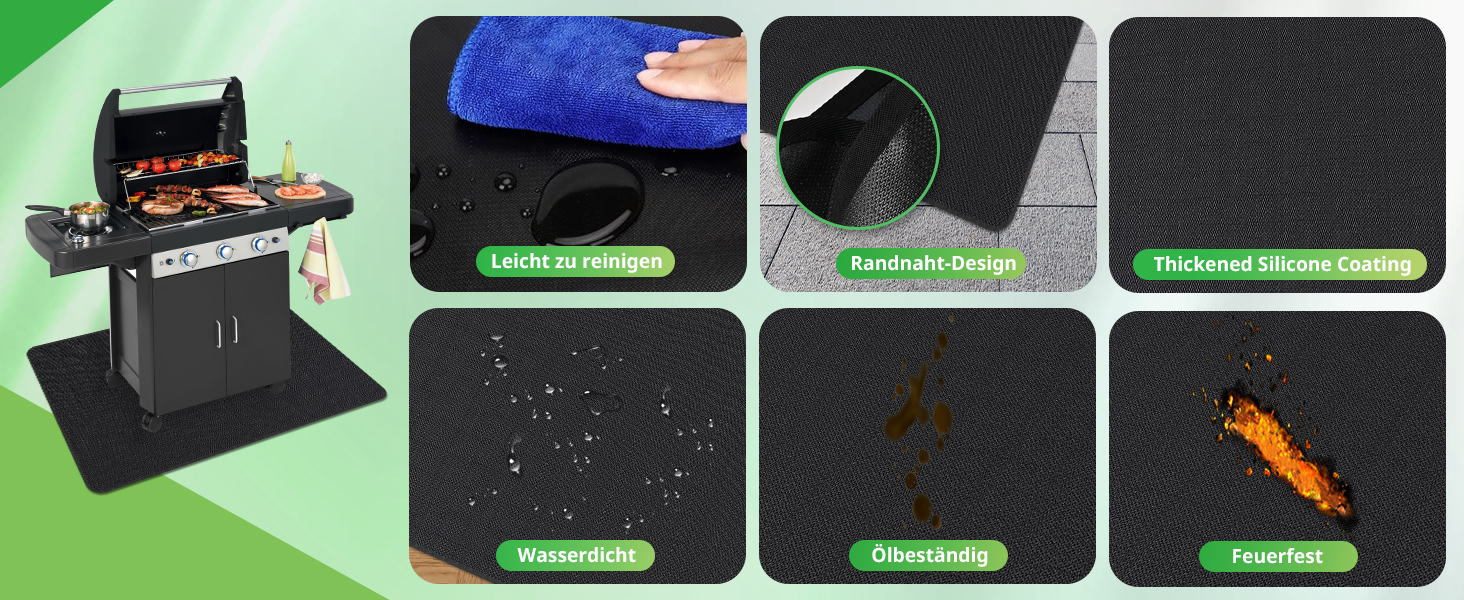 Захисний килимок для гриля UBeesize Grillmatte 132x193 см, вогнетривкий, для тераси, саду, чорний