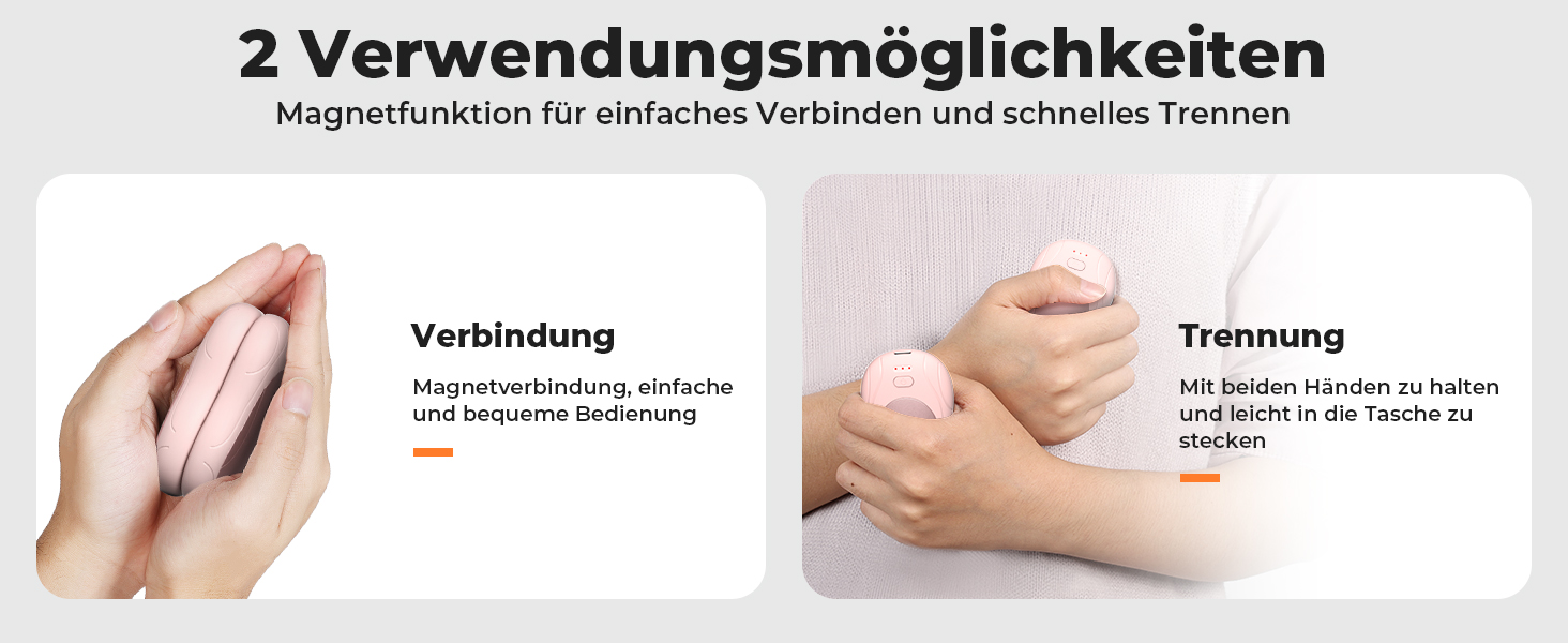 Електричні грілки для рук 2 шт. з магнітом, портативні 6000mAh, 3 режими нагріву, USB, для кемпінгу, офісу (рожеві)