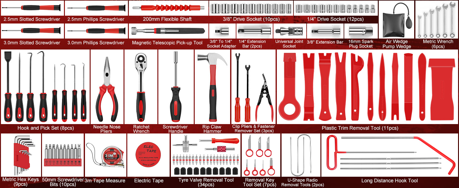 Набір інструментів Sundpey 379 предметів у кейсі з висувним ящиком, універсальний набір для дому та ремонту, червоний (132 предмети)
