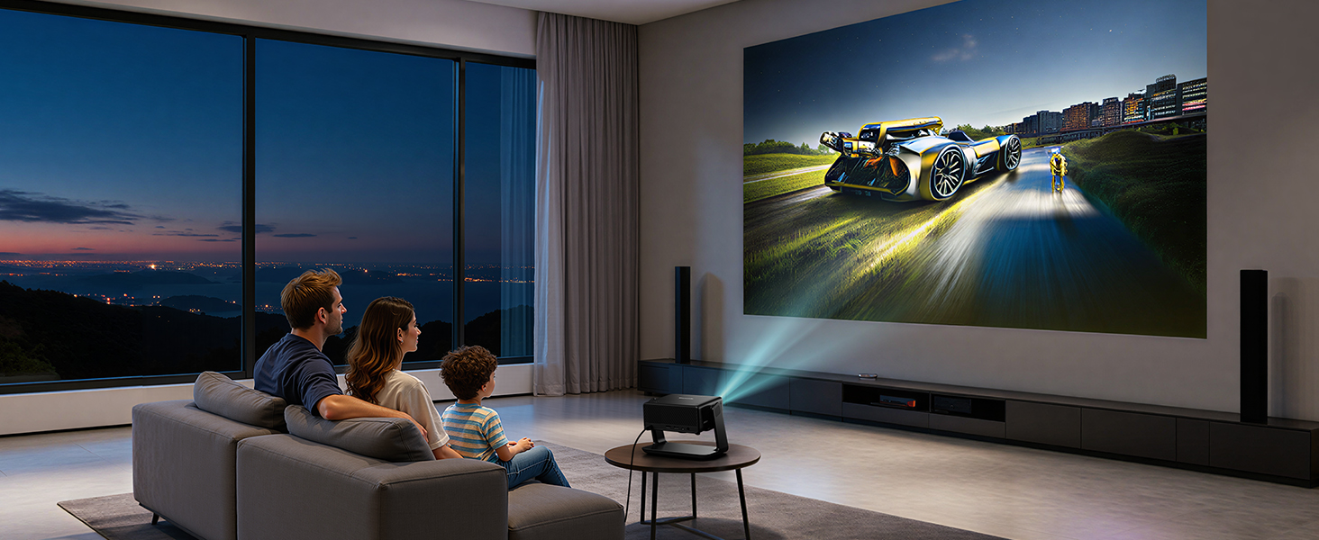 Проектор Beamer 4K з Wi-Fi 6 та Bluetooth, 28000 Люмен, електричний фокус, підтримка Netflix, 10000+ Apps, для дому та на вулицю