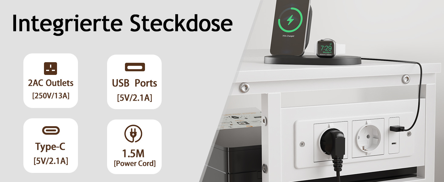 Тристопельний стіл для принтера з розеткою та USB-портами, регульовані полиці, роликовий стійка для дому/офісу, для 3D/лазерного друку, термопреса (білий, 60 см)