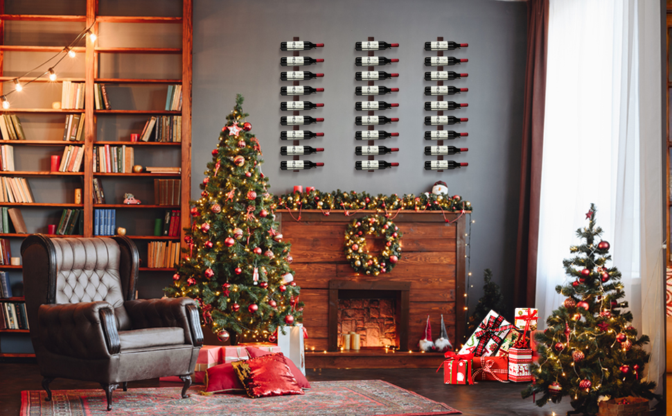 Металева полиця для пляшок вина, 9 відділень, чорна, настінна | Weinregal