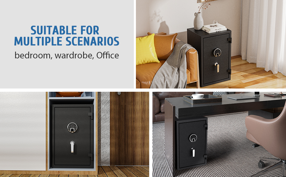 Біометричний вогнестійкий сейф WASJOYE з відбитком пальця, цифровою клавіатурою та зарядкою Type-C, 66L, для дому, офісу, готелю, водонепроникний, для документів та готівки