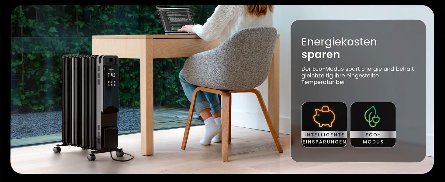 Електричний масляний радіатор Pro Breeze 2500Вт, 11 секцій, смарт-обігрів з термостатом, таймером на 24г та сенсорним дисплеєм, чорний